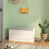 ZUN Shoe Storage Bench with 2 Door Cabinet, Entryway Bench with Shoe Storage, Shoe Bench with Cushion, W760P206351