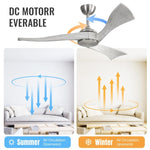 ZUN 52 Inch Ceiling Fan Without Light 6 Wind Speed Timing Function 3 Solid Wood Blade Reversible DC W934P200057