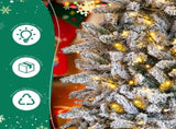 7 FT Snow Flocked Pre-lit Artificial Pencil Christmas Tree, Hinged Xmas Pine Tree with 1100 Branch 39284790