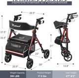 Matinal Foldable Rollator Walkers with Seat for Seniors, 350 lb Capacity, 8'' Big Wheels, 6-Position T3815P362454
