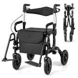 New 2-in-1 Foldable Rollator Walker with 9 Inch Pneumatic Tires -Black 44160784