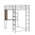 ZUN Twin Metal Loft Bed with 2 Shelves and one Desk ,Silver 41987856