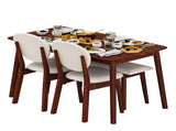 1 Table 2 Chairs 1 Bench Dining Set, Rubber Wood Frame with Beige Upholstered Seats, Deep Walnut 24362800