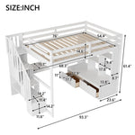 ZUN Full Size Loft Bed with Desk and Shelves, Two Built-in Drawers, Storage Staircase, White 35920794