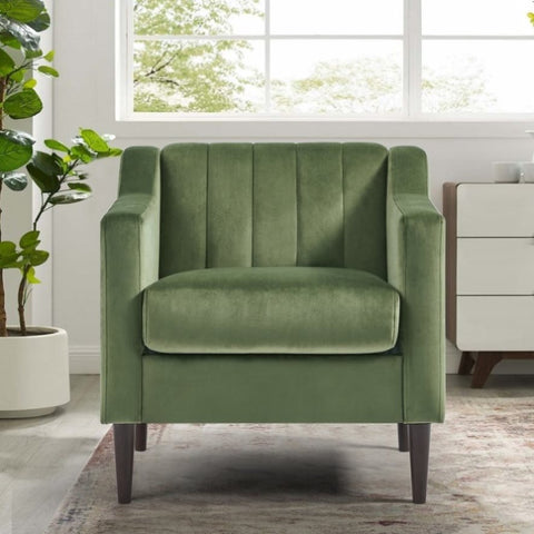 ZUN Modern Upholstered Tufted Accent Chair, Velvet Fabric Single Sofa Side Chair, Comfy Barrel Club W1708107742