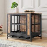 Dog Crate Furniture, Wooden Dog Crate Table, 27.48" Dog Kennel with 2 Slidings and Thick Iron W840P203065