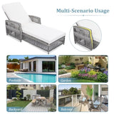 Outdoor Long Reclining Chaise, Wicker Lounge with Armrests, Patio Adjustable Recliner with Soft 81501367