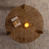 Wood Round Coffee Table for Living Room, Rustic Natural Coffee Table for Apartment, Easy Assembly W3158P297416