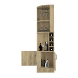 Syrah Corner Bar Cabinet, Eight Bottle Cubbies, Double Door, Two Open Shelves Macadamia B200P242412