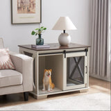 Farmhouse Dog Cage Crate Furniture Sliding Barn Door, Farmhouse Wooden Dog Kennel End Table W2275P164726