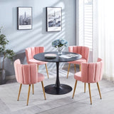 Modern pink dining chair with iron tube wood color legs, shorthair cushions and W23464147