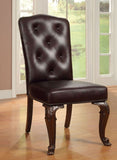 Traditional Formal Set of 2 Side Chairs Brown Cherry Solid wood Chair Padded Leatherette Tufted B01178729