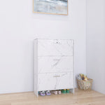 ZUN White Marble Color High Glossy 3 Doors Shoe Cabinet with Retro Handles W2139142766