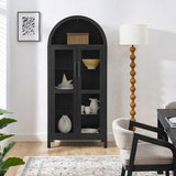 A high arched storage cabinet with a lamp, a modern retro-style wooden storage cabinet with 29334122