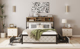 ZUN Metal Full Size Platform Bed With 4 Drawers, Upholstered Headboard and Footboard, Sockets and USB WF321762AAA