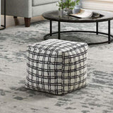 Modern Square Pouf Pattered Black White Fabric Upholstered Ottoman, Non-Slip Floor Pouf, Bean Bag B011P251658