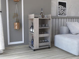 Bar Cart with Glass Door, 2-Side Shelves and Casters, Light Gray B097120618