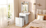 ZUN Small Vanity Desk with Mirror and Light, Dressing Table with Charging Station & Fold-up Panel for N704P210497K