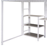 ZUN Full Size Loft Bed with Desk and Whiteboard, Metal Loft Bed with 3 Shelves and Ladder, White 62617184