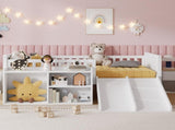 Twin Size Low Loft Bed for Kids with Slide, Movable Bookshelf Storage, Guardrails, Low Loft Bed W2593P437109