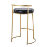 Round Fuji 26" Contemporary Fixed-Height Counter Stool in Gold Metal and Black Faux Leather by B202P222105