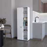 FM FURNITURE Harman Multistorage Kitchen Pantry with 1 door and 5 open shelves, White B128P321072