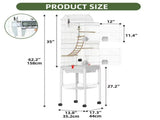 62" Rolling Metal Birdcage with Rolling Stand Castor Wheels, Large Parrot Cage with 3 Perches 38582389