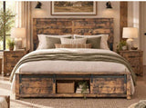Queen Bed Frame with Upholstered Headboard Wood Platform,Storage Headboard with Charging Station W636P566604