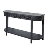 59.2in Black Carved Wooden Console Table with Lower Storage Shelf Tow Drawers Elegant Decorative W2729P270742