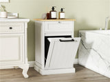 Tilt Out Laundry Hamper Cabinet Bamboo MDF 10Gal with Drawer Anti-Toppling Device WhiteNatural 72242550