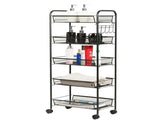 Black 5-Tier Mesh Rolling Cart with 5 Baskets & 5 Hooks, Lockable Universal Wheels 84640664