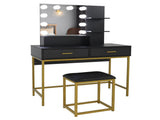 Large Vanity Set with 10 LED Bulbs, Makeup Table with Cushioned Stool, 3 Storage Shelves 2 Drawers, 57821782