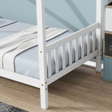 Twin House Bed with Headboard and Footboard, Twin Rubber Wood Bed with House Frame,White W504P225951