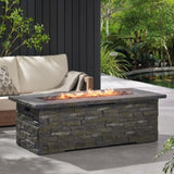 ZUN Outdoor Patio Concrete Fire table, Rectangle Gas Burning 56-Inch Fire Pit - 50, 000 BTU, Stone 43807769