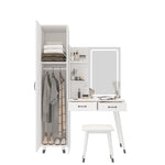 ZUN Makeup Vanity Table Slim Armoire Wardrobe Set, Dressing Table with LED Mirror Power Outlets 97156589