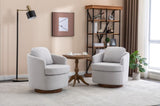 035-Boucle Fabric Swivel Accent Chair With Soild Wood Round Brown Base Leg,Light Gray W527134463