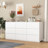 ZUN White 9 Drawer Cabinet for Bedroom, Wide Modern Chest of Drawers No Handles Design, Wood Storage W409P225882