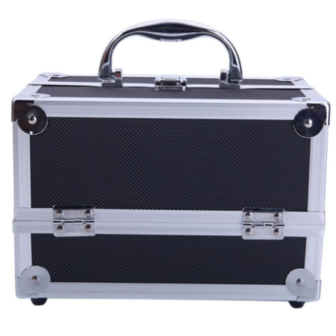 ZUN SM-2176 Aluminum Makeup Train Case Jewelry Box Cosmetic Organizer with Mirror 9"x6"x6" Black 12276436