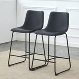A set of 2 Modern Minimalist Style PU Material Bar Stools - Black, suitable for kitchen, bar, and W3226P279064