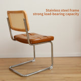 ZUN Dining Chairs Set of 2, Fauex Leather Rattan Side Accent Chairs with Chrome Legs, Modern Mid Century W2105P230515