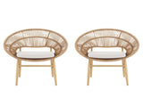 Cyril Outdoor Wicker Papasan Style Dining Chair, Teak Finished Leg and Light Brown Faux Rattan, N775P271975B