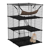 3-Tier Black Cat Cage - 74x74x107.5cm, PPMetal, DIY Assembly, Hammock & Ladders, for 1-3 Cats/Small 54057876