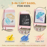 Art Easel with Paper Roll, Blackboard, Whiteboard, Storage, Pink 71861754
