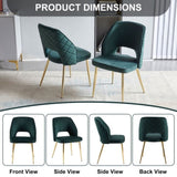 ZUN Dark Green Velvet Dining Chairs with Metal Legs and Hollow Back Upholstered Dining Chairs Set of 4 W1516P154991