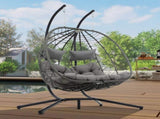 2 Persons Egg Chair with Stand Indoor Outdoor Swing Chair Patio Wicker Hanging Egg Chair Hanging 00595291
