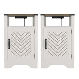 Farmhouse Nightstand Side Table, Wooden Rustic End Table, Tall Bedside Table with Electrical Outlets B082134943