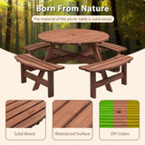 8-Person Outdoor Circular Wooden Picnic Table with 4 Built-in Benches for Patio Backyard Garden, 24709656