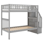 ZUN Twin over Twin Bunk Bed with Trundle and Storage, Gray 11180948