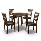 Kitchen 5pc Dining Set Round Dining Table And 4x Side Chairs Walnut, Dark Brown Transitional Solid B011P162634