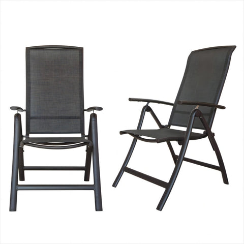 ZUN Folding Patio Chairs Set of 2, Aluminium Frame Reclining Sling Lawn Chairs with Adjustable High W1859109923